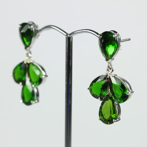 9ct Yellow Gold Modern Three Clover Diopside Earrings