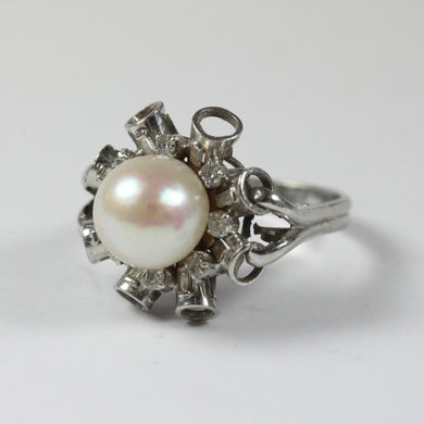 18ct White Gold Cultured Pearl and Diamond Ring