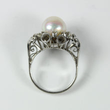 18ct White Gold Cultured Pearl and Diamond Ring