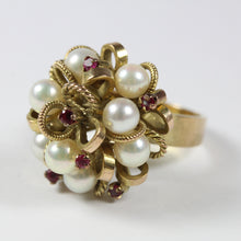 14ct Yellow Gold Freshwater Pearl and Ruby Ring