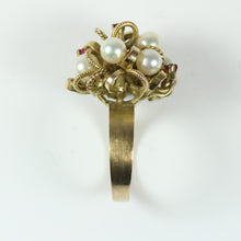 14ct Yellow Gold Freshwater Pearl and Ruby Ring