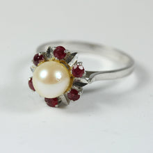 18ct White Gold Cultured Pearl and Ruby Ring