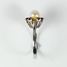 18ct White Gold Cultured Pearl and Ruby Ring