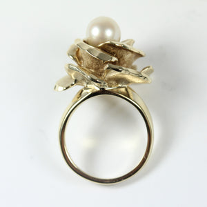 Elaborate Vintage 10ct Yellow Gold Cultured Seed Pearl Ring