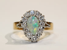 Vintage 9ct Yellow Gold Pear Cut Opal and Diamond Ring