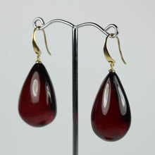 9ct Yellow Gold Cherry Amber Drop Earrings