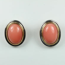 Sterling Silver Oval Natural Coral Cabochon Clip On Earrings