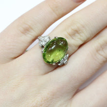 9ct White Gold 10.12ct Cabochon Peridot and Diamond Cocktail Ring