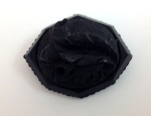 Octagon Carved Acorn Whitby Jet Brooch