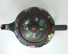 Black Hand Painted Enamel Floral Wedgwood Ceramic Tea Pot