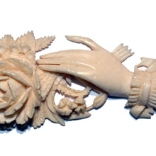 Victorian Carved Ivory Hand with Rose Pendant