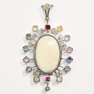 Solid Opal, Assorted Sapphires and Diamond Pendant