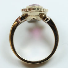 9ct Yellow Gold Synthetic Pink Sapphire and Yellow Diamond Cocktail Ring