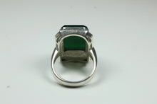 Sterling Silver Rectangular Green Onyx Marcasite Ring