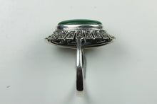 Sterling Silver Oval Malachite and Marcasite Ring