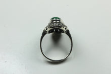 Sterling Silver Oval Malachite and Marcasite Ring