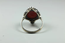 Sterling Silver Round Carnelian Marcasite Ring