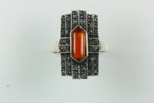 Sterling Silver Carnelian Barrel Shield Marcasite Ring