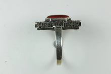 Sterling Silver Carnelian Barrel Shield Marcasite Ring