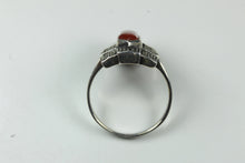 Sterling Silver Carnelian Barrel Shield Marcasite Ring