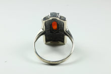 Sterling Silver Carnelian Barrel Shield Marcasite Ring