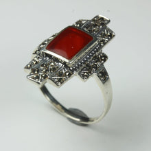 Sterling Silver Carnelian and Marcasite Shield Ring