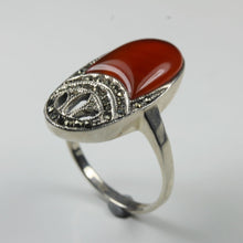 Sterling Silver Oval Carnelian and Marcasite Ring
