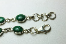 Natural Cut Malachite and Sterling Silver Bracelet