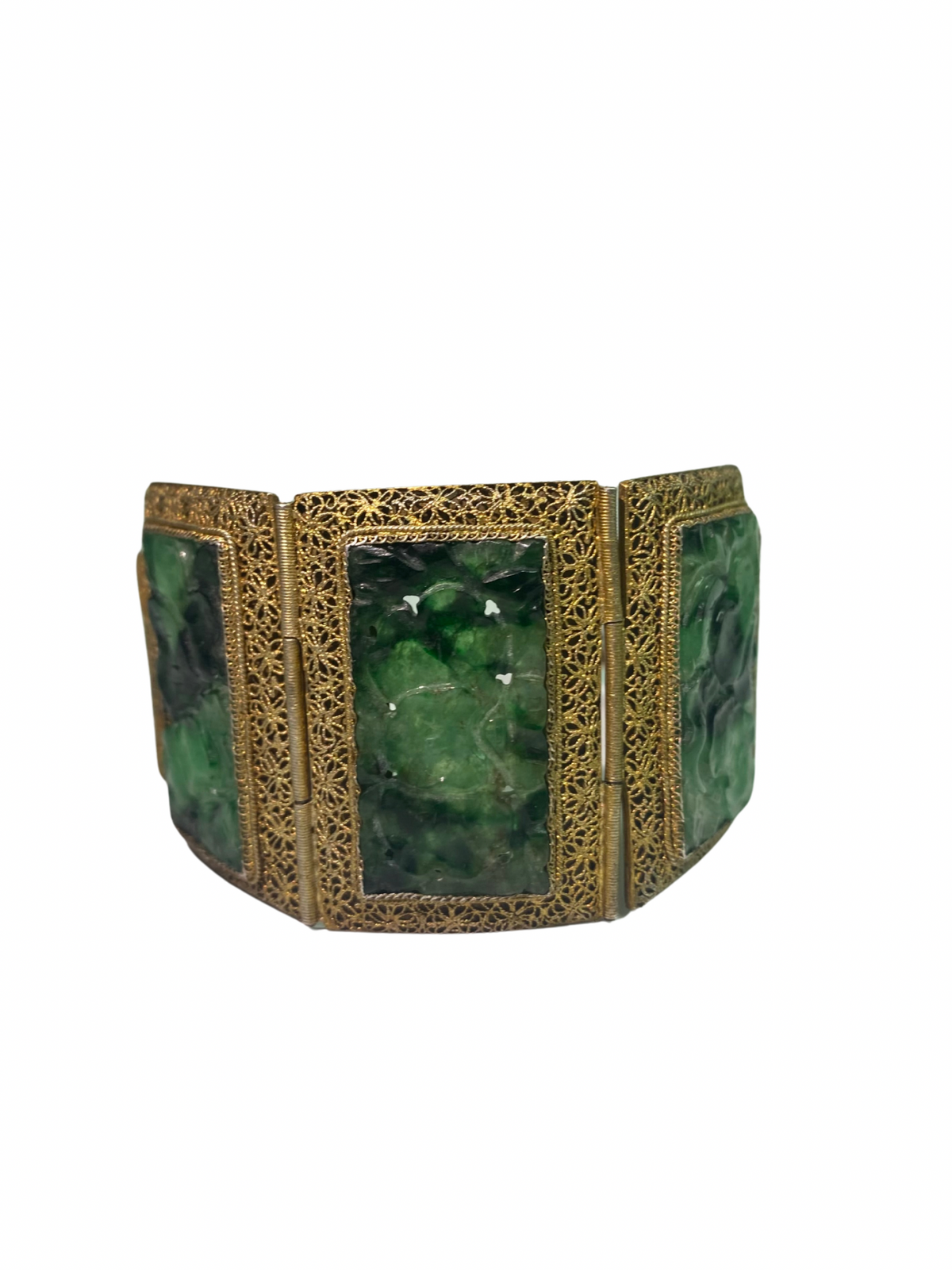 Jadeite Filligree 18ct Yellow Gold Plate Bracelet