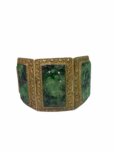 Jadeite Filligree 18ct Yellow Gold Plate Bracelet