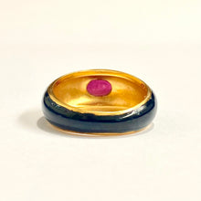Sterling Silver Gold Plated Black Enamel Ruby Ring