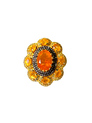 Mexican Fire Opal and Diamond in Sterling Silver Gold Plate