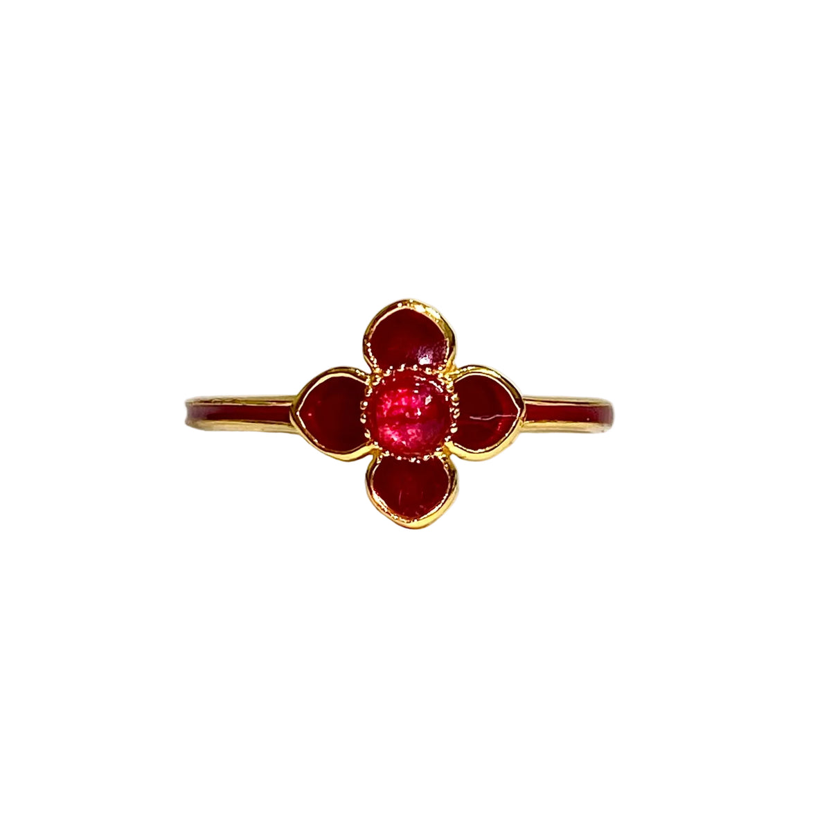 Sterling Silver Gold Plate Enamel Flower Ring