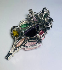 Sterling Silver Rhodium-Plated Tourmaline and Cubic Zirconia Brooch