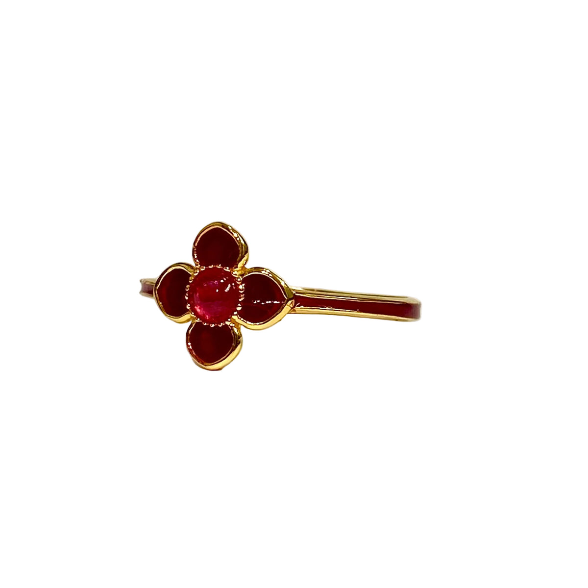 Sterling Silver Gold Plate Enamel Flower Ring