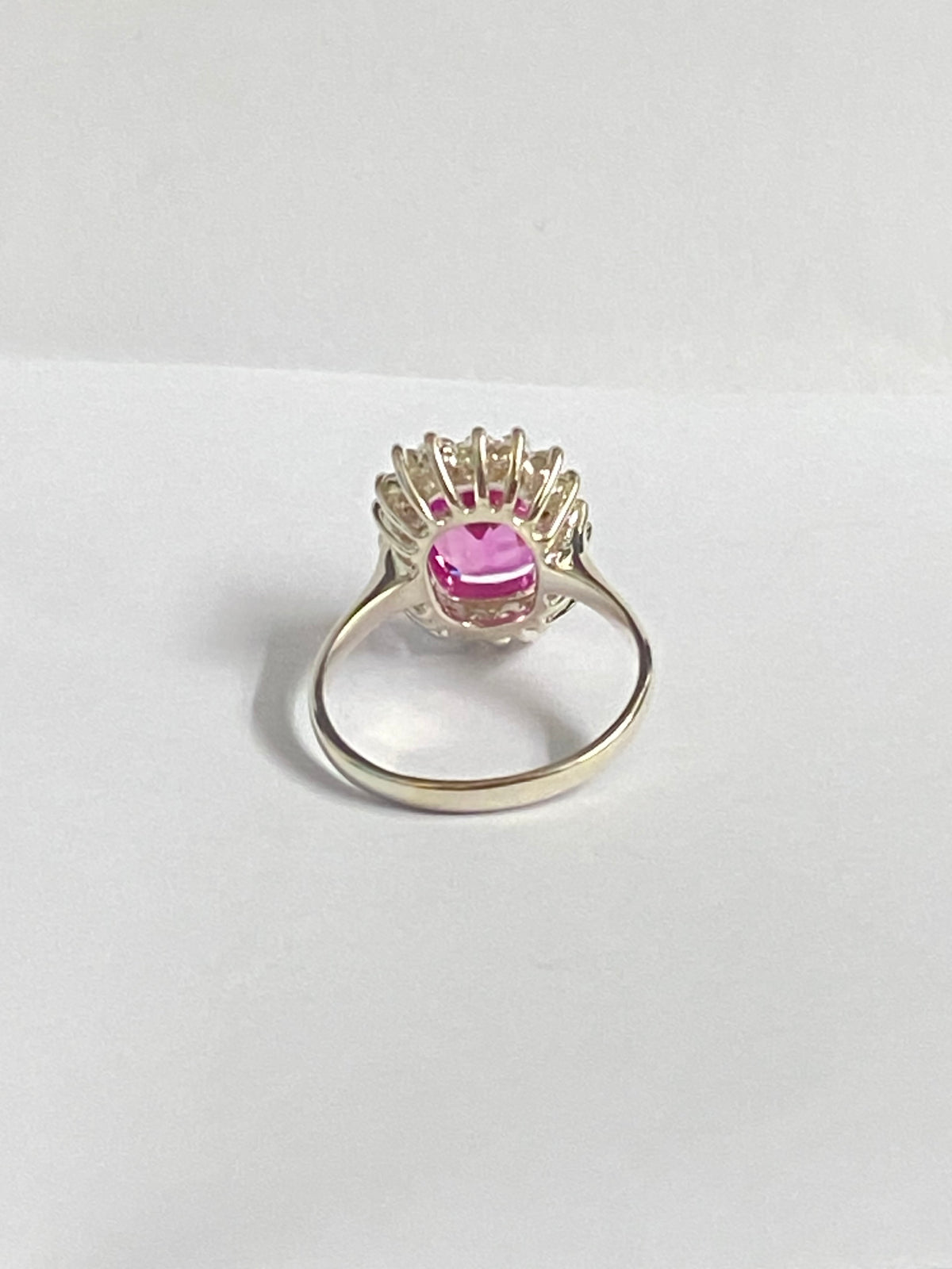 Sterling Silver Synthetic Pink Sapphire and Cubic Zirconia Ring