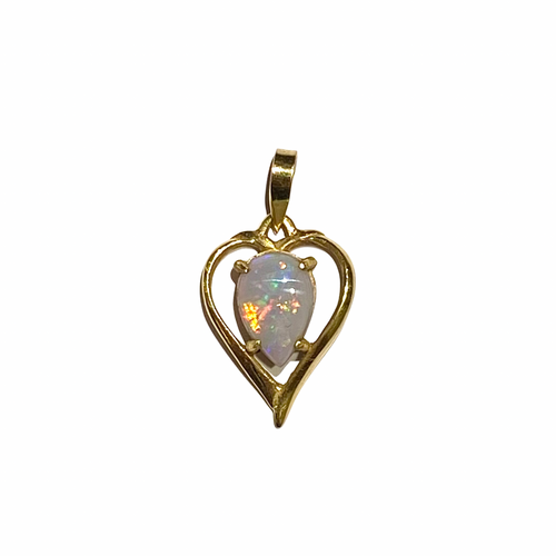9ct Yellow Gold Solid Opal Heart Pendant