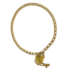 9ct Gold Heart and Lock Motif Link Bracelet