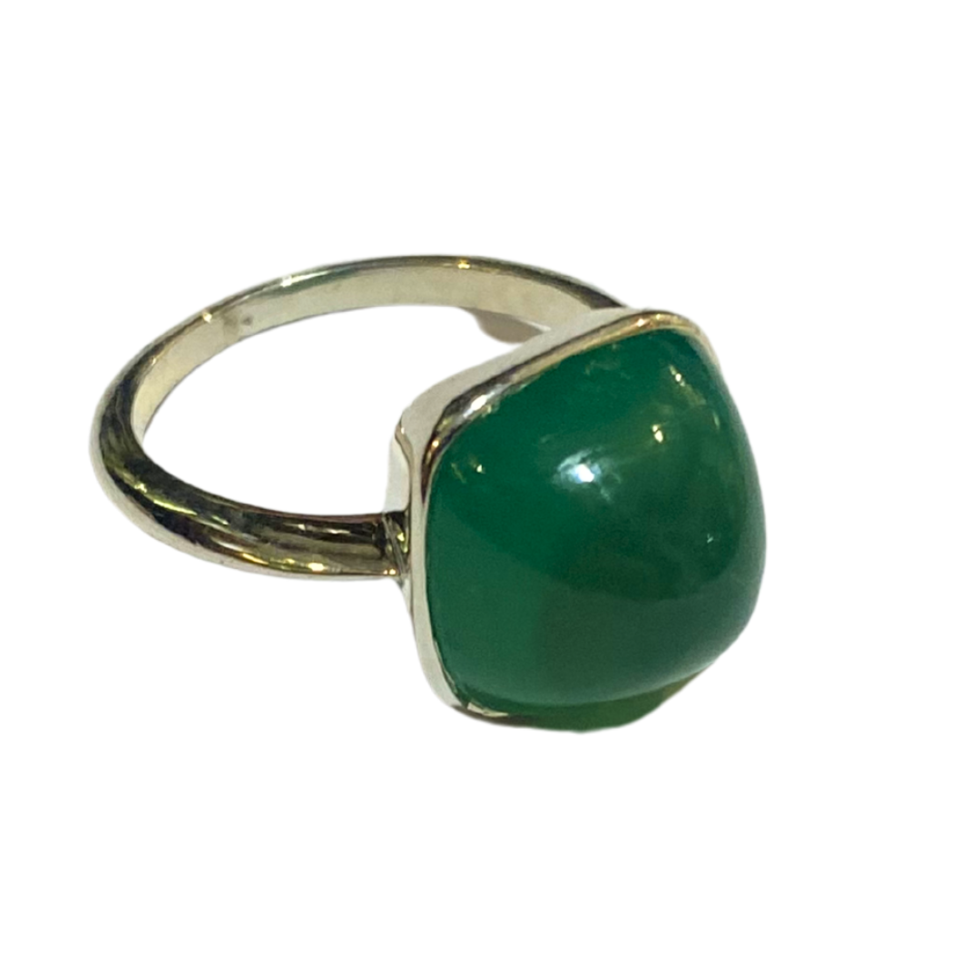 Sterling Silver Square Bullet Shaped Green Onyx Ring