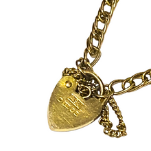 9ct Gold Heart and Lock Motif Link Bracelet