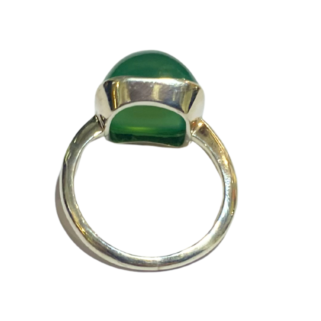 Sterling Silver Square Bullet Shaped Green Onyx Ring
