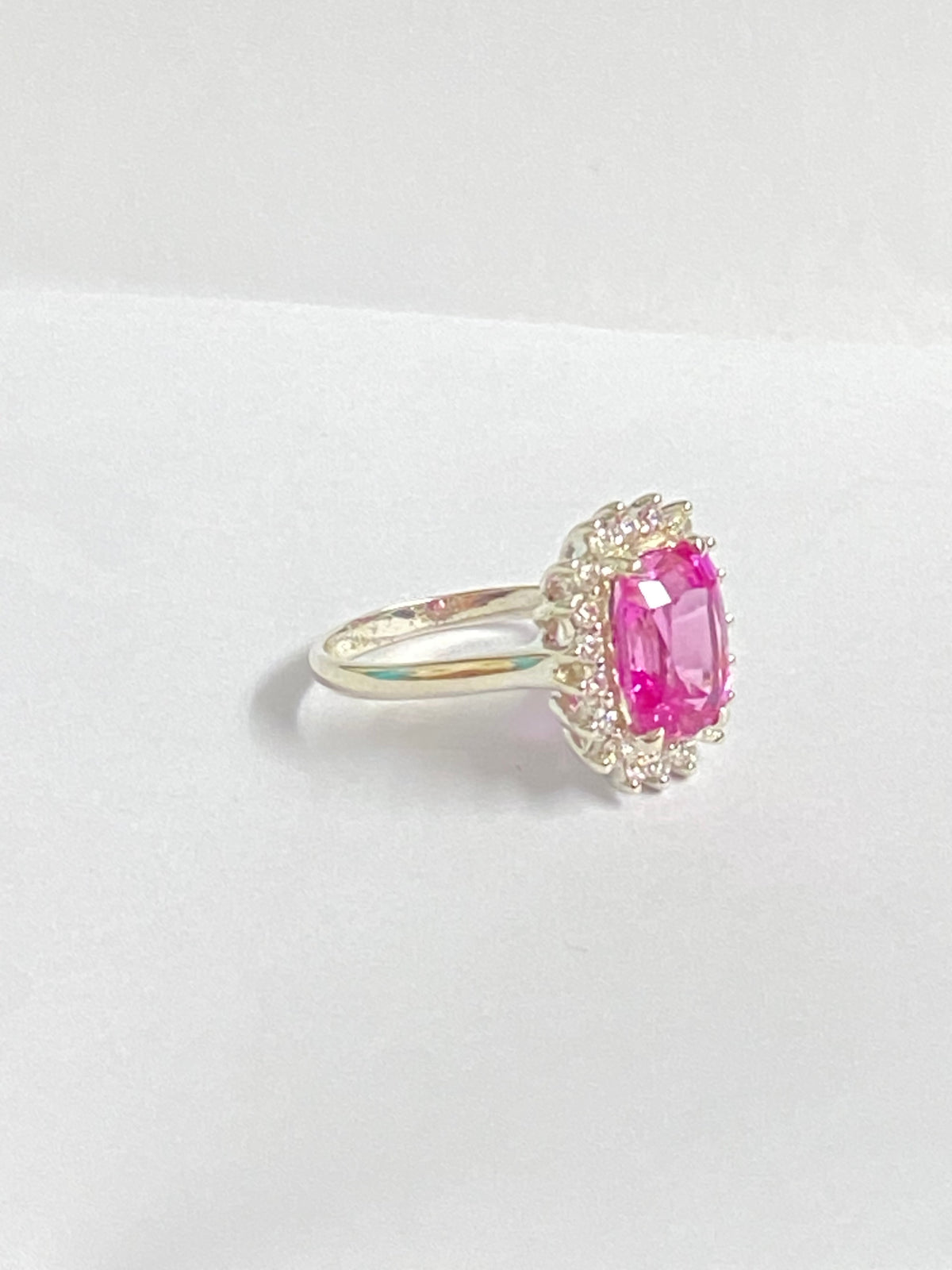 Sterling Silver Synthetic Pink Sapphire and Cubic Zirconia Ring