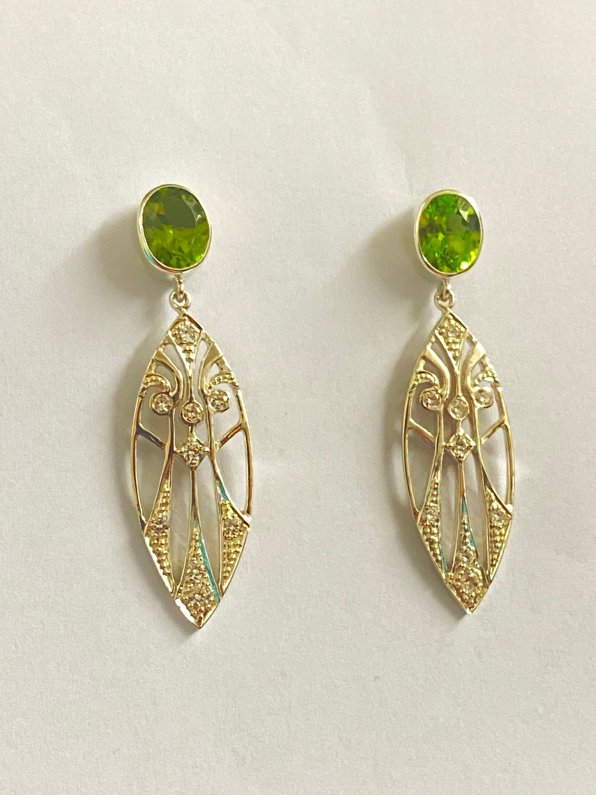 Sterling Silver Peridot and CZ Stud Drop Earring