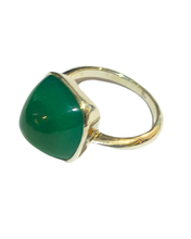 Sterling Silver Square Bullet Shaped Green Onyx Ring