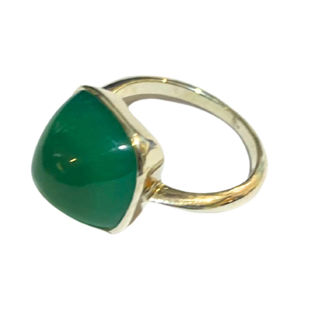 Sterling Silver Square Bullet Shaped Green Onyx Ring