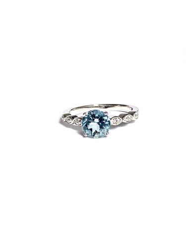 Aquamarine Ring in Sterling Silver with CZ