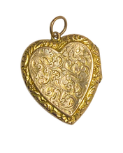 Vintage Sterling Silver Gold Plate Engraved Heart Locket
