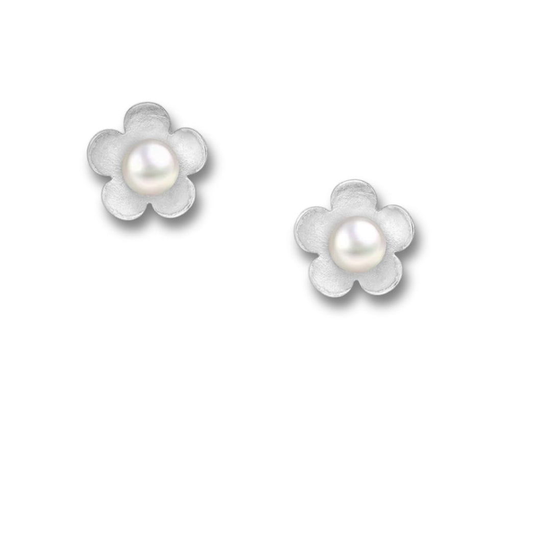 Sterling Silver Floral Pearl Stud Earrings