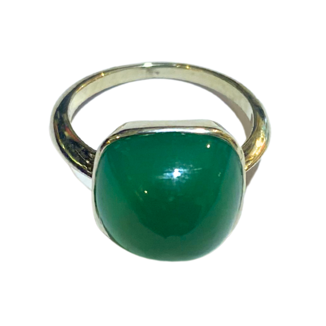 Sterling Silver Square Bullet Shaped Green Onyx Ring