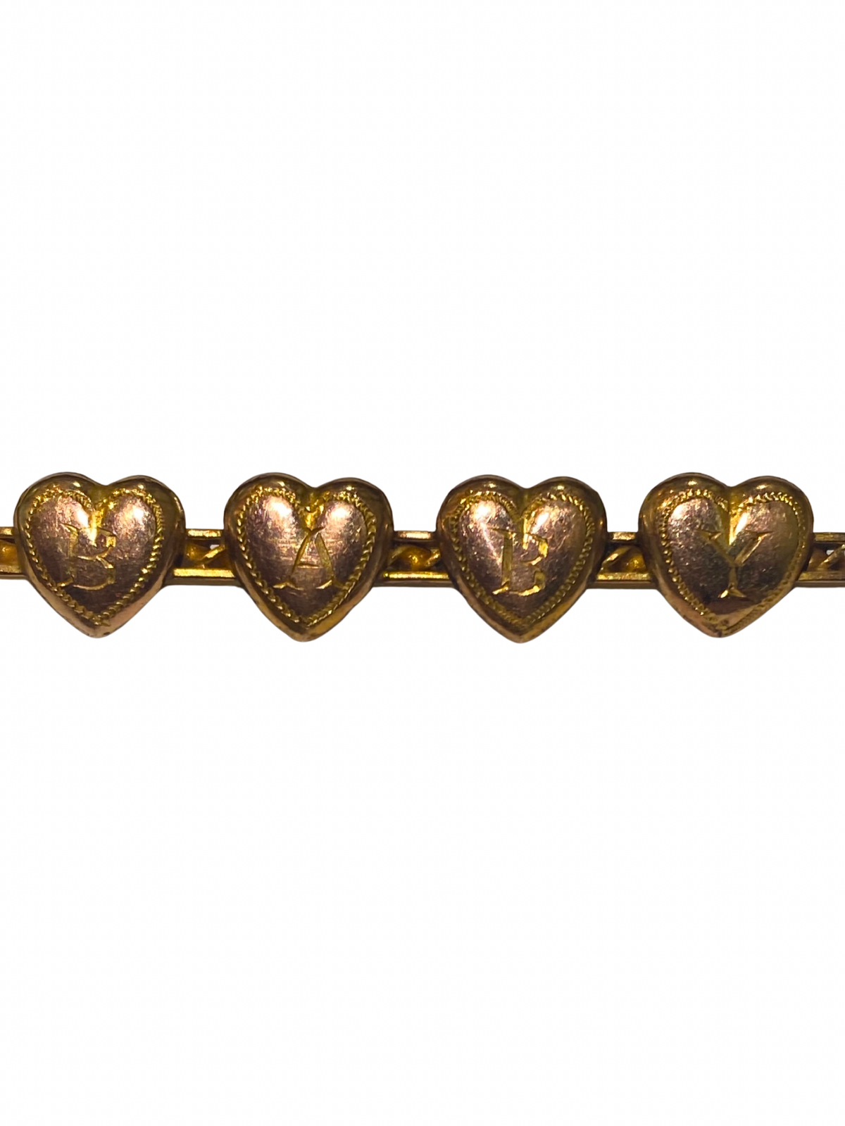 9ct Yellow Gold Engraved 4 Heart Bar Brooch